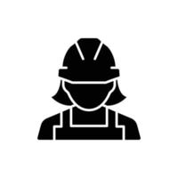 ícone de trabalhador da construção civil feminino. trabalho, construtor, empregado, conceito de capacete. estilo sólido simples. ilustração em vetor glifo isolado no fundo branco. eps 10.