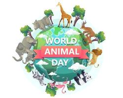 dia mundial dos animais, dia da vida selvagem, animais do planeta, animais ao redor do mundo, santuário da vida selvagem. ilustração vetorial em estilo simples vetor