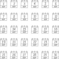 calendário do mês de setembro definir página desenhada à mão no estilo doodle. minimalismo monocromático forro nórdico escandinavo. planejamento, negócios, data, dia. ícone de coleção, adesivo, impressão vetor