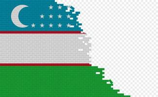 bandeira do uzbequistão na parede de tijolos quebrados. campo de bandeira vazio de outro país. comparação do país. edição fácil e vetor em grupos.