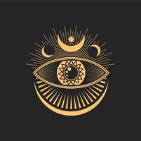 sinal esotérico de tarô mágico, símbolo de pedreiro de olho oculto vetor