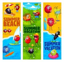 personagens de desenhos animados de bagas nas férias de verão na praia vetor
