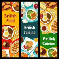 bandeiras de vetor de comida de restaurante de cozinha britânica