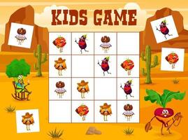 jogo infantil sudoku com personagens vegetais de cowboy vetor