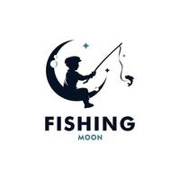 um menino pescando no vetor de design de logotipo da lua