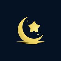 elegante design de logotipo de lua crescente e estrela vetor