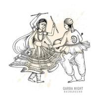 lindo casal tocando dandiya no fundo do esboço da noite disco garba vetor