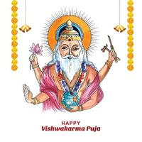 Deus hindu Vishwakarma um arquiteto e engenheiro divino de fundo de celebração do universo vetor