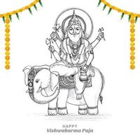 desenho à mão deus hindu vishwakarma esboço e design de cartão de celebração vishwakarma puja vetor