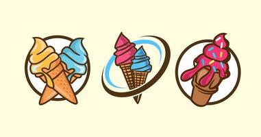 modelo de logotipo de sorvete minimalista no cone de waffle. ícone de vetor de sorvete. ilustração de estilo desenhado à mão para design de adesivo e camiseta.