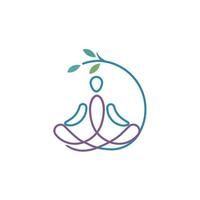 logotipo de pessoa de meditação de ioga sentado na ilustração da natureza. ícone de mente calma evitar estresse vetor