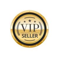 emblema dourado do vendedor vip, etiqueta ou selo de certificado vetor