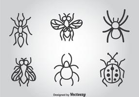 Ícones de vetores desenhados à mão de insetos