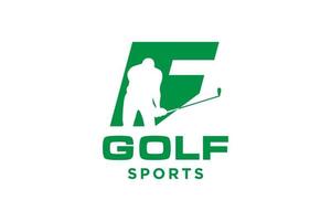 logotipo de ícone de letra do alfabeto f para modelo de vetor de design de logotipo de golfe, rótulo vetorial de golfe, logotipo do campeonato de golfe, ilustração, ícone criativo, conceito de design
