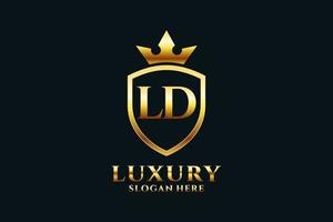 logotipo de monograma de luxo elegante ld inicial ou modelo de crachá com pergaminhos e coroa real - perfeito para projetos de marca luxuosos vetor