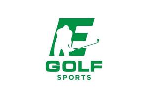 logotipo de ícone de letra do alfabeto e para modelo de vetor de design de logotipo de golfe, rótulo vetorial de golfe, logotipo do campeonato de golfe, ilustração, ícone criativo, conceito de design