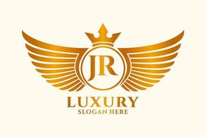 luxo royal wing letter jr crista ouro logotipo vetor, logotipo da vitória, logotipo da crista, logotipo da asa, modelo de logotipo vetorial. vetor