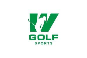 logotipo de ícone de letra do alfabeto w para modelo de vetor de design de logotipo de golfe, rótulo vetorial de golfe, logotipo do campeonato de golfe, ilustração, ícone criativo, conceito de design
