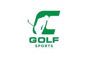 logotipo de ícone de letra do alfabeto c para modelo de vetor de design de logotipo de golfe, rótulo vetorial de golfe, logotipo do campeonato de golfe, ilustração, ícone criativo, conceito de design