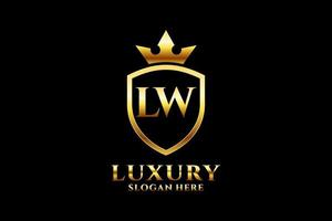 logotipo de monograma de luxo elegante inicial lw ou modelo de crachá com pergaminhos e coroa real - perfeito para projetos de marca luxuosos vetor