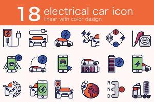 conjunto de carro elétrico ev em linear mínimo com design de cores vetor