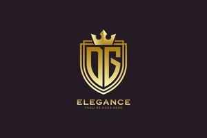 logotipo de monograma de luxo elegante inicial dg ou modelo de crachá com pergaminhos e coroa real - perfeito para projetos de marca luxuosos vetor