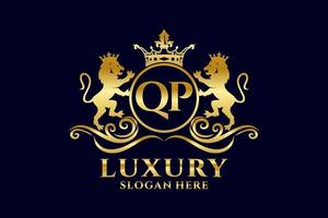 modelo de logotipo de luxo real de leão de carta qp inicial em arte vetorial para projetos de marca luxuosos e outras ilustrações vetoriais. vetor
