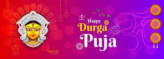 ilustração da deusa durga rosto feliz durga puja navratri capa design de banner vetor