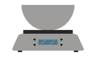 balanças eletrônicas de cozinha com tanque de pesagem. aparelho de cozinha para determinar o peso dos produtos. estilo plano. ilustração vetorial vetor