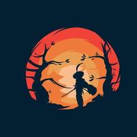 um japão ninja no logotipo do pôr do sol vetor