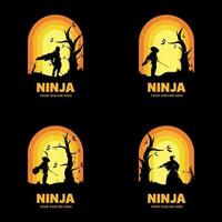 conjunto de design de logotipo ninja vetor