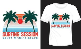 sessão de surf design de camiseta de praia santa monica vetor