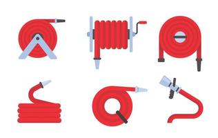 Mangueira de incêndio. a mangueira de borracha vermelha é usada para extinguir o fogo. vetor
