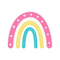 boho arco-íris. elementos decorativos de cartão de saudação de bebê arco-íris pastel desenhados à mão vetor