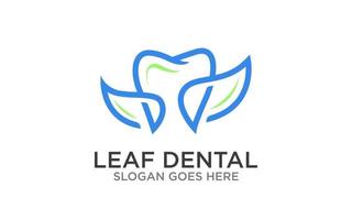 logotipo de dentes simples com folha. adequado para logotipo dental e etc vetor