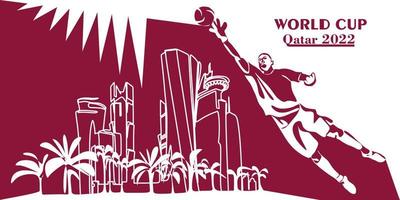 copa do mundo no catar em 2022 banner. vetor estilizado isolado ilustração moderna da capital doha cidade com símbolo, cores e bandeira