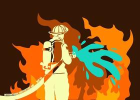 ilustração vetorial de silhueta de bombeiro, como um banner, pôster ou modelo para o dia internacional dos bombeiros. vetor