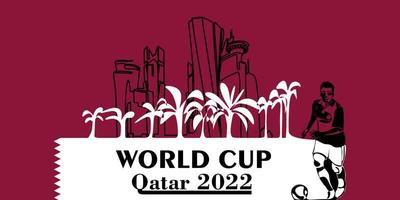 copa do mundo no catar em 2022 banner. vetor estilizado isolado ilustração moderna da capital doha cidade com símbolo, cores e bandeira