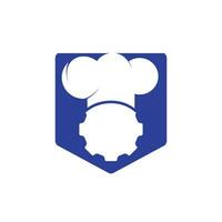 design de logotipo de vetor de engrenagem de chef. roda dentada e design de ícone de chapéu de chef.