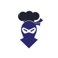 design de logotipo de vetor de chef ninja. ninja com ícone de chapéu de chef.