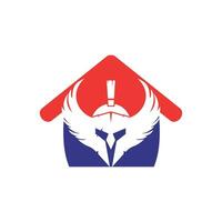 guerreiro espartano com asas e design de logotipo de vetor em casa. design de conceito do logotipo do cavaleiro guerreiro.