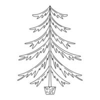 abeto em vasinho em estilo doodle desenhado à mão. ilustração simples de vetor de árvore de Natal.