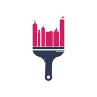 design de logotipo de vetor de pincel de pintura da cidade. ícone de construção de reparação de renovação de edifício.