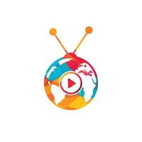 conceito de design de logotipo de vetor de tv global. design de ícone de televisão mundial.