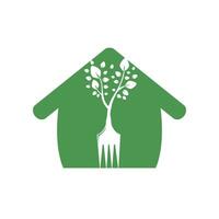 árvore de garfo com design de logotipo de vetor de forma em casa. conceito de logotipo de restaurante e agricultura.