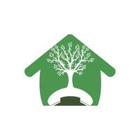 design de logotipo de vetor de chamada de natureza. árvore de monofone com modelo de design de ícone em casa.