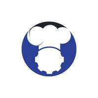 design de logotipo de vetor de engrenagem de chef. roda dentada e design de ícone de chapéu de chef.