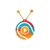 modelo de design de logotipo de vetor de tv de tênis. bola de tênis e design de ícone de botão de jogo.