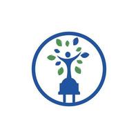 cabo elétrico e design de logotipo de vetor de árvore humana. conceito de logotipo de eletricidade de energia verde.