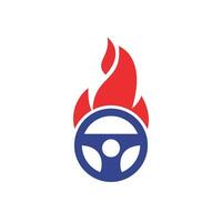 modelo de design de vetor de logotipo de motorista quente. volante do carro queimando fogo logotipo ícone ilustração vetorial design.